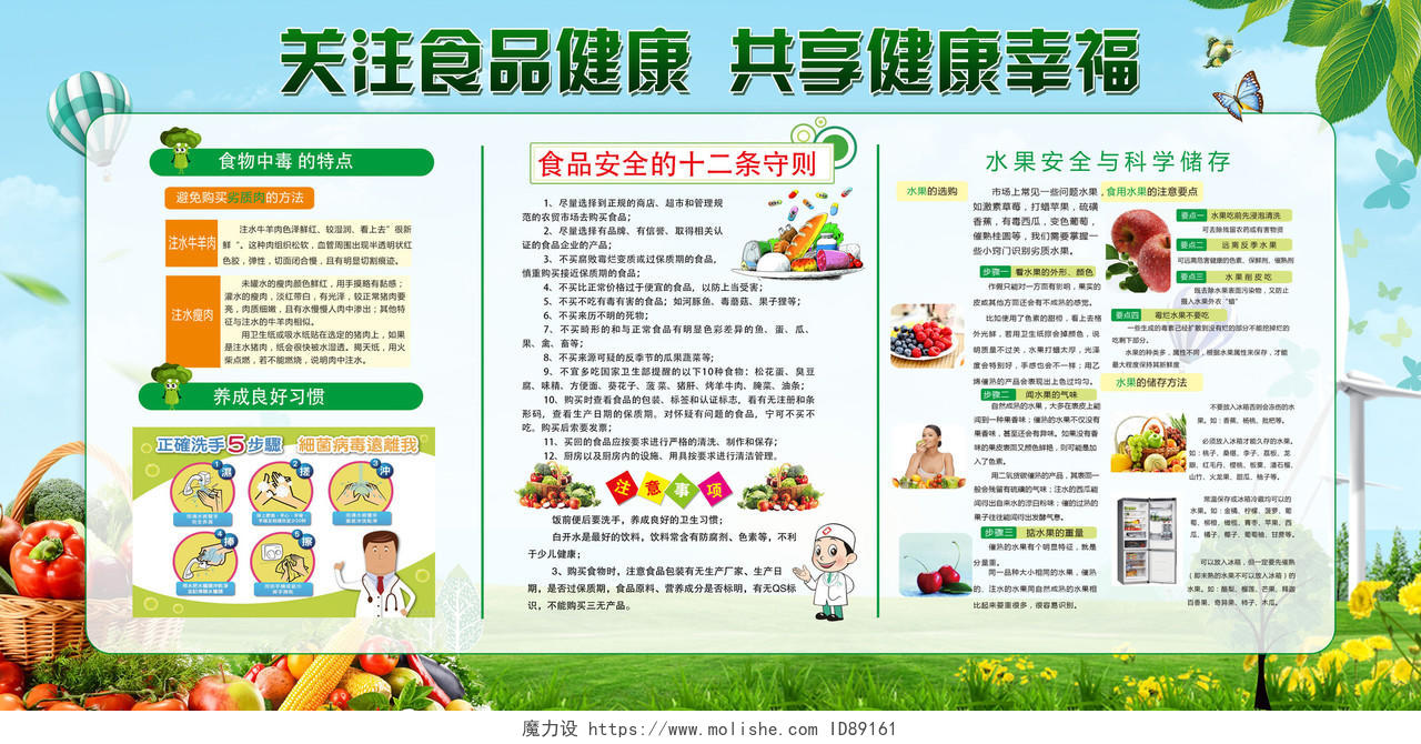 卫生健康教育宣传栏学校健康教育宣传栏关注食品安全共享健康幸福安全科学储存绿色宣传展板